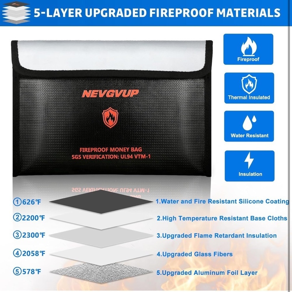 Fireproof Book Safe, 4200°F Money Bag Combination Lock, Fake Book Hidden Storage - Picture 8 of 8